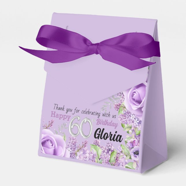 Floral milestone 60th Birthday Party  Favour Box (Front Side)