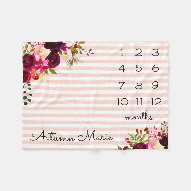 Floral Milestone Baby Blanket (Front (Horizontal))