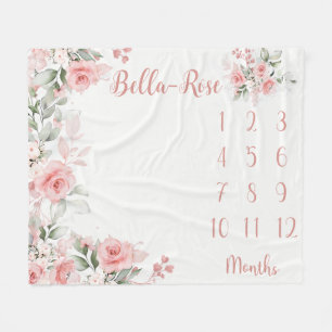 Floral Milestone Blanket Girl Pink Roses Baby Mont