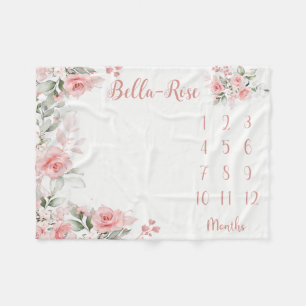 Floral Milestone Blanket Girl Pink Roses Baby Mont