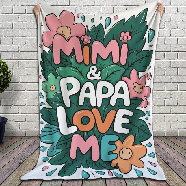 Floral Mimi and Papa Love Me Fleece Blanket (Creator Uploaded)