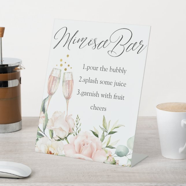 Floral Mimosa bar sign, Chic calligraphy modern Pedestal Sign (In SItu)