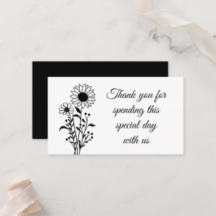 Floral Minimalist Black White Wedding Thank You Place Card