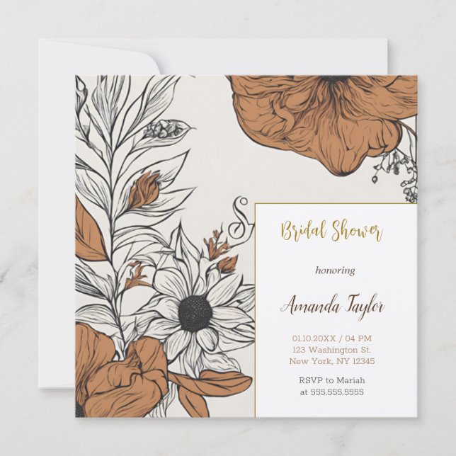 Floral Minimalist Calligraphy Bridal Shower Card (Front)