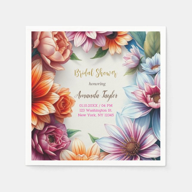 Floral Minimalist Calligraphy Bridal Shower Card Napkin (Front)