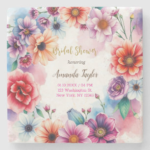 Floral Minimalist Calligraphy Bridal Shower Card Stone Coaster