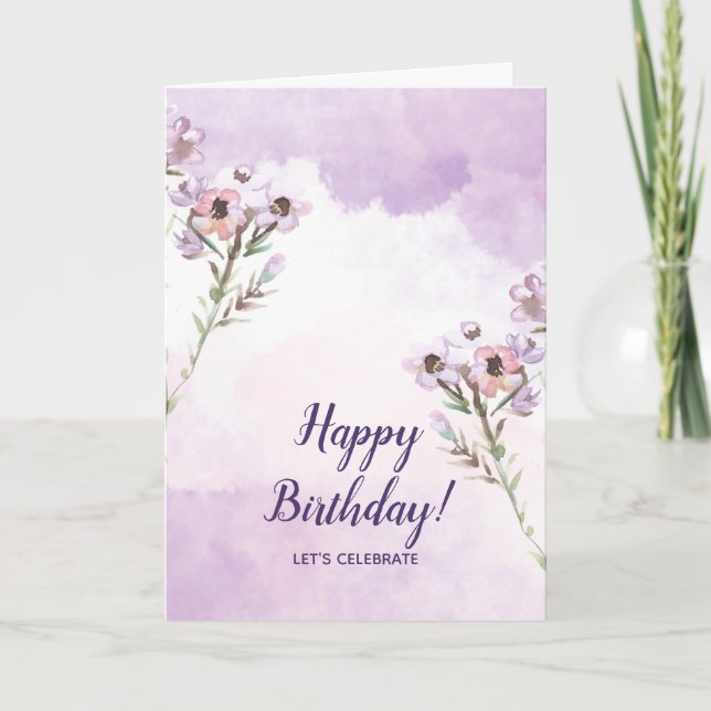 Floral Minimalist Happy Birthday Folded Greeting Card (Front)