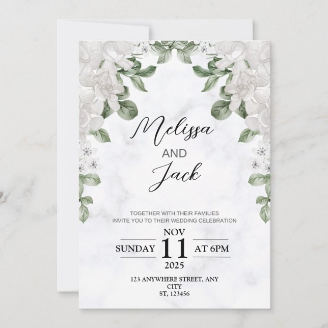 Floral Minimalist Wedding Invitation  (Front)