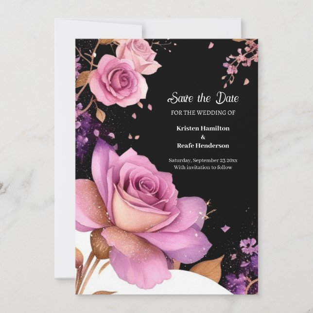 Floral Minimalist Wedding Save the Date Card (Front)