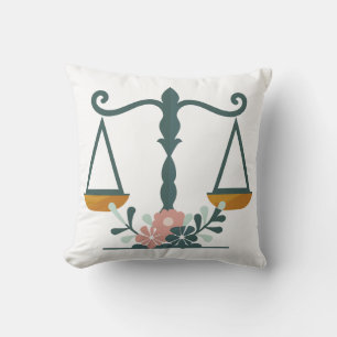Floral minimalistic Scales of Justice illustration Cushion