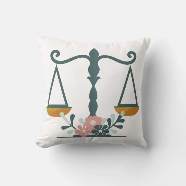 Floral minimalistic Scales of Justice illustration Cushion (Front)
