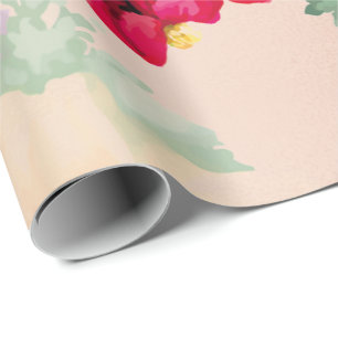 Floral Mint Garden Gold Pink Green Thunder-Bird Wrapping Paper
