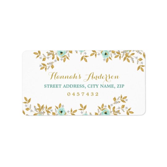 Floral Mint Gold Address Labels