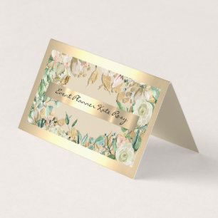 Floral Mint Green Faux Gold Event Planner Beauty Business Card