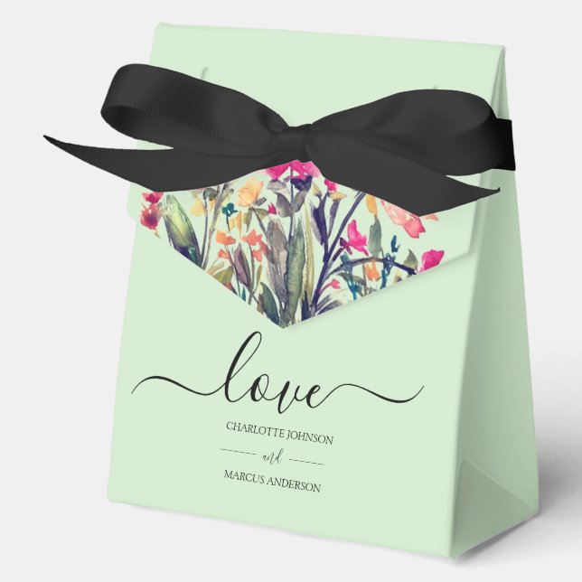 Floral Mint Green Love Favour Box (Front)