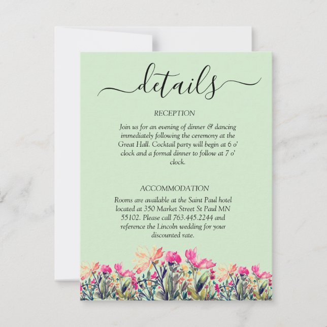 Floral Mint Green QR Code Wedding Ceremony Details RSVP Card (Front)