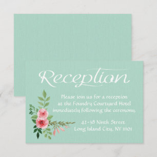 Floral Mint Green Reception Pink Flowers Wedding Invitation
