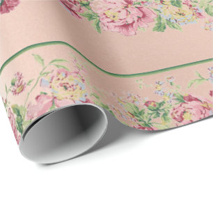 Floral Mint Green Roses Pink Pearly Pastel Lux Wrapping Paper