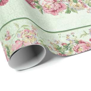 Floral Mint Green Roses Pink Pearly Pastel Vip Wrapping Paper