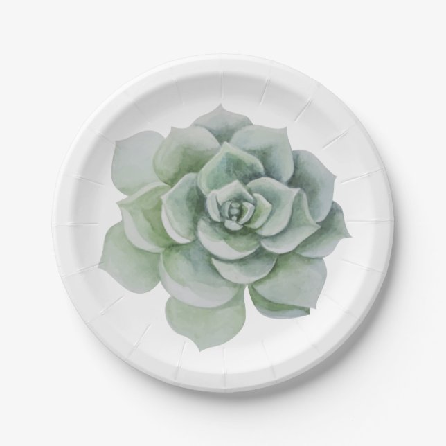 Floral Mint Green Succulent Cactus Wedding Party Paper Plate (Front)