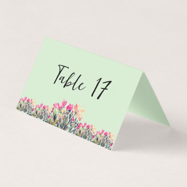 Floral Mint Green Table numbers Card (Front)