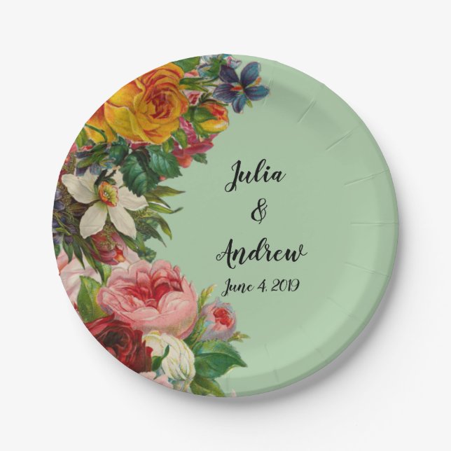 Floral Mint Paper Plate (Front)