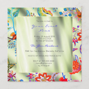 Floral Mint Silk Ombr Oriental Spring Chinoiserie Invitation
