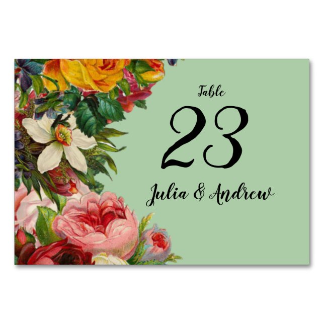 Floral Mint Table Number (Front)