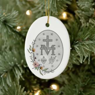 Floral Miraculous Medal Ceramic Tree Decoration
