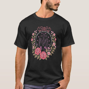 Floral Miraculous Medal Marian Catholic Devotion T-Shirt