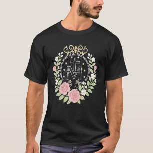 Floral Miraculous Medal Marian Catholic Devotion T-Shirt