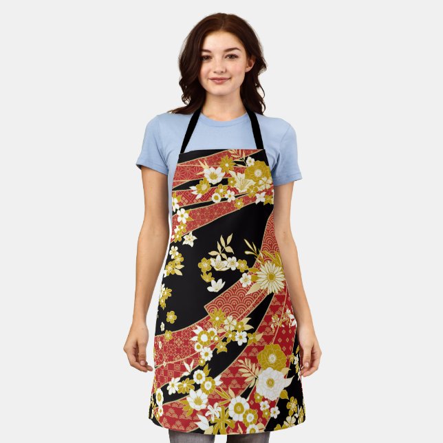 Floral Mix Kimono Pattern Apron (Worn)