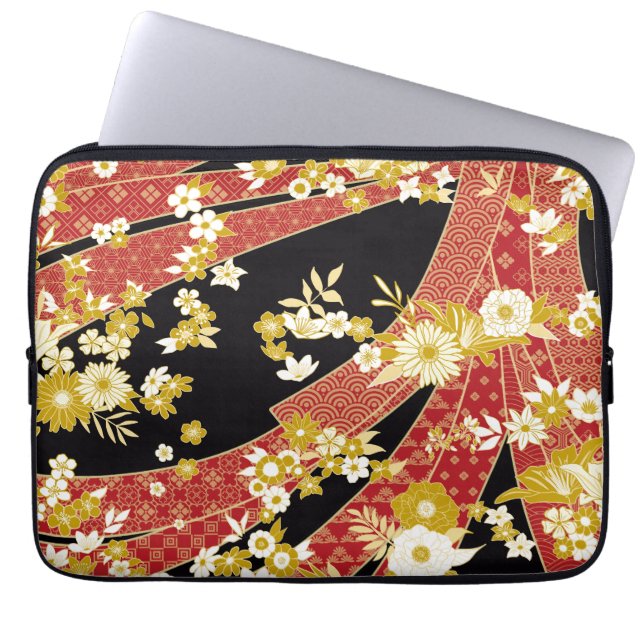 Floral Mix Kimono Pattern Laptop Sleeve (Front)