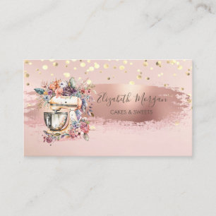 Floral Mixer,Gold Confetti, Brush Stroke Business Card