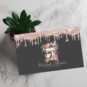 Floral Mixer Rose Gold Drips Bakery   Business Card