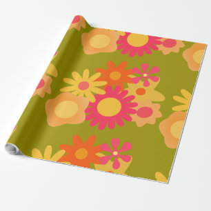 floral mod vintage pink green wrapping paper