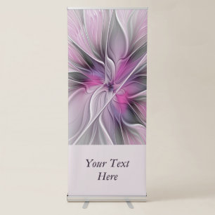 Floral Modern Abstract Art Flower Pink Grey Text Retractable Banner