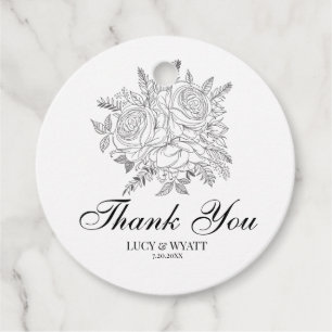 Floral Modern Black and White Thank You Favour Tags