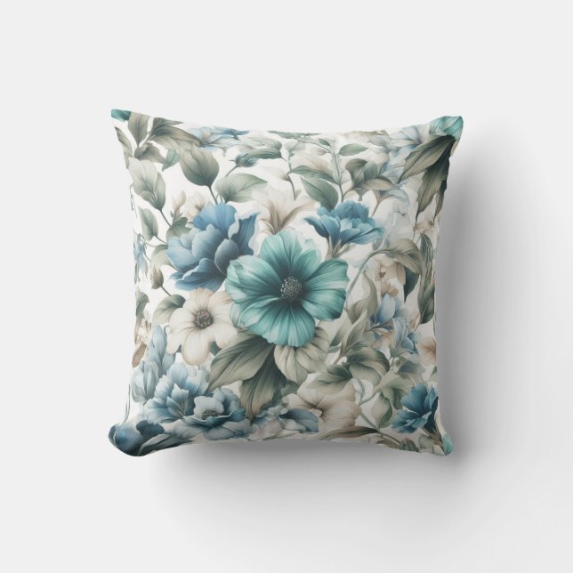 Floral modern blue girly elegant stylish cushion (Front)