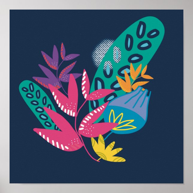floral modern blue illustration poster (Front)
