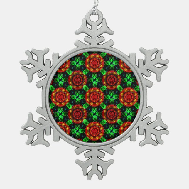 Floral Modern Boho Elegant Abstract Pattern #504 Snowflake Pewter Christmas Ornament (Front)