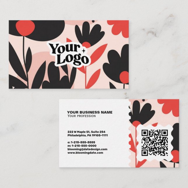 Floral Modern Business Card – Qr code & logo (Front/Back)