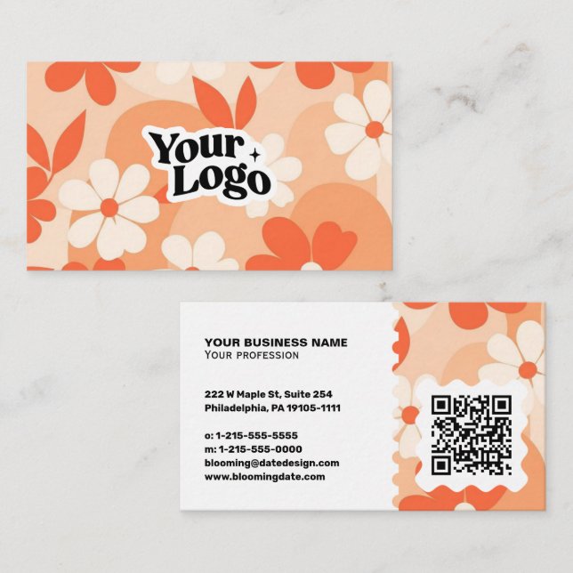 Floral Modern Business Card – Qr code & logo (Front/Back)