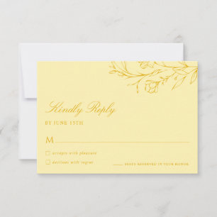 Floral Modern Butter Yellow Wedding RSVP Card