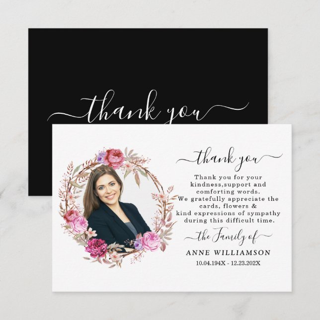 Floral Modern Chic Funeral Thank You Card (Front/Back)