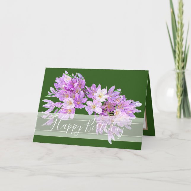 Floral Modern Crocus Flower Bouquet Pink Birthday  Card (Front)