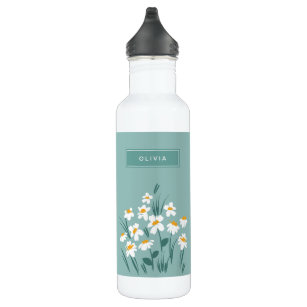 Floral modern daisy blue girly elegant stylish 710 ml water bottle