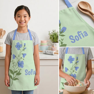 Floral modern daisy blue girly elegant stylish apron