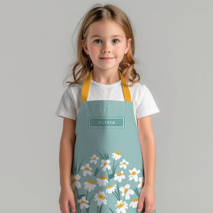 Floral modern daisy blue girly elegant stylish apron