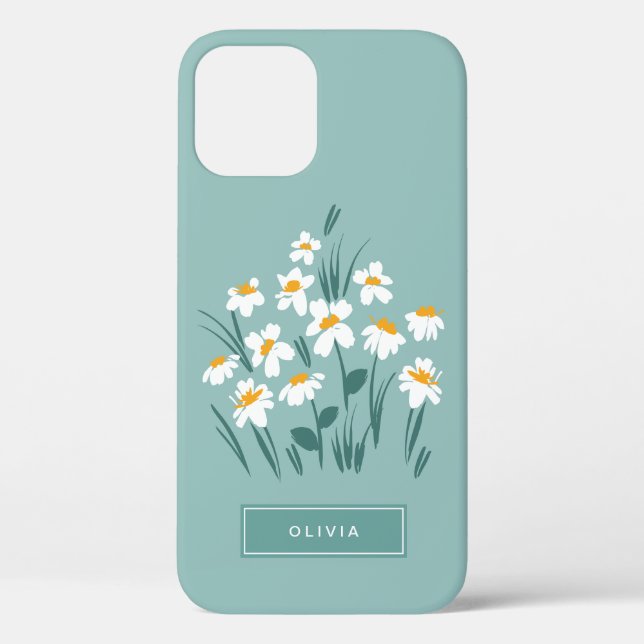 Floral modern daisy blue girly elegant stylish Case-Mate iPhone case (Back)